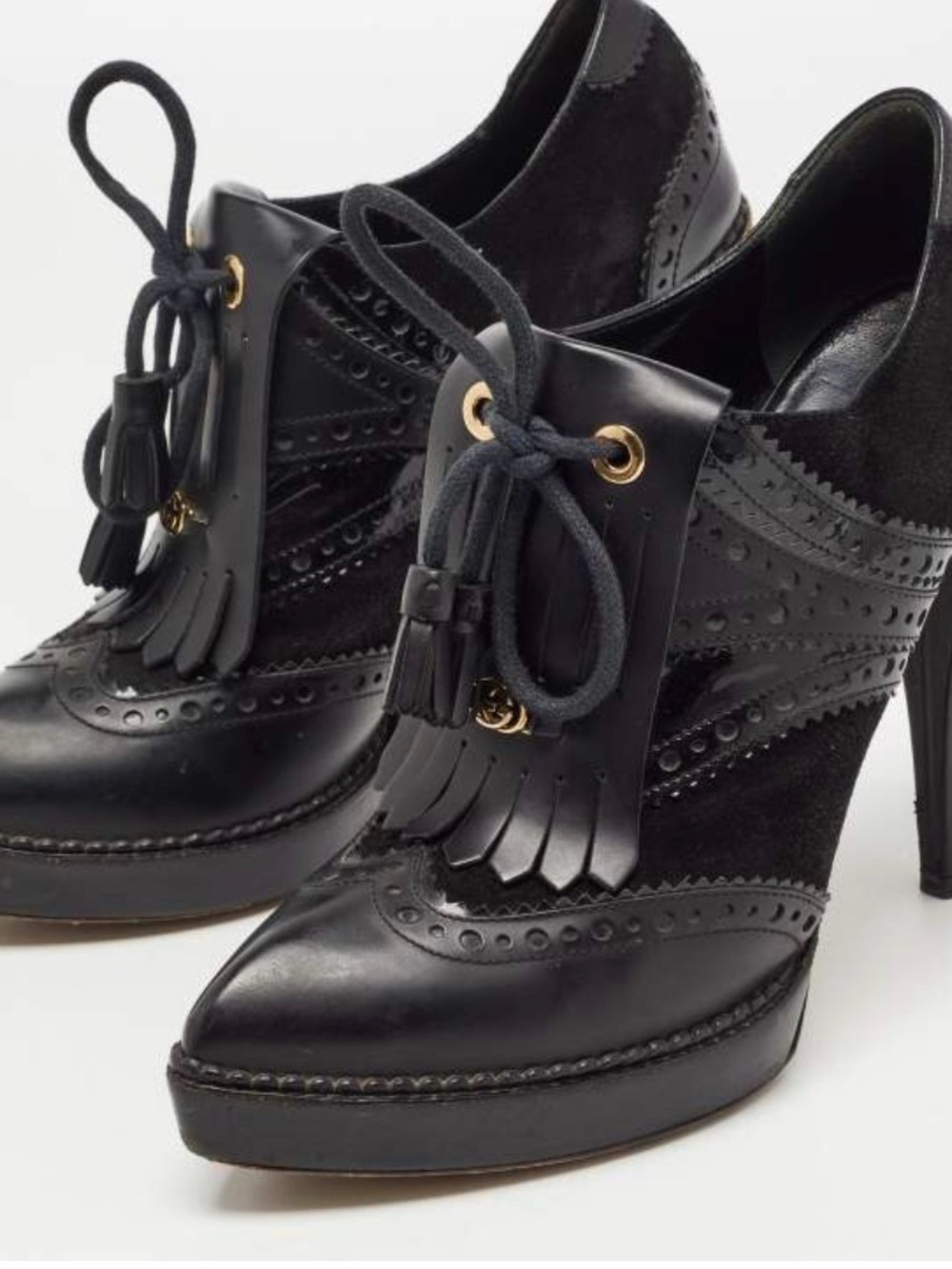 Gucci Wimbledon Leather Fringe Lace-Up High Heel Brogues